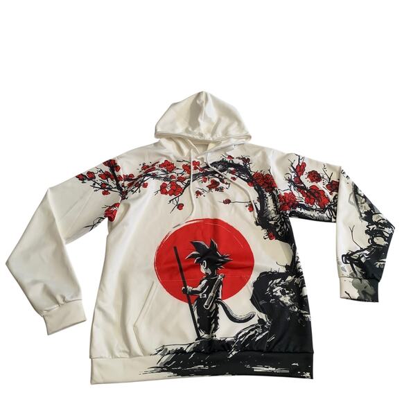 Dragon Ball Z Men's Size L Goku Red Cherry Blossom Tree Anime Hoodie Sweater - Picture 14 of 16